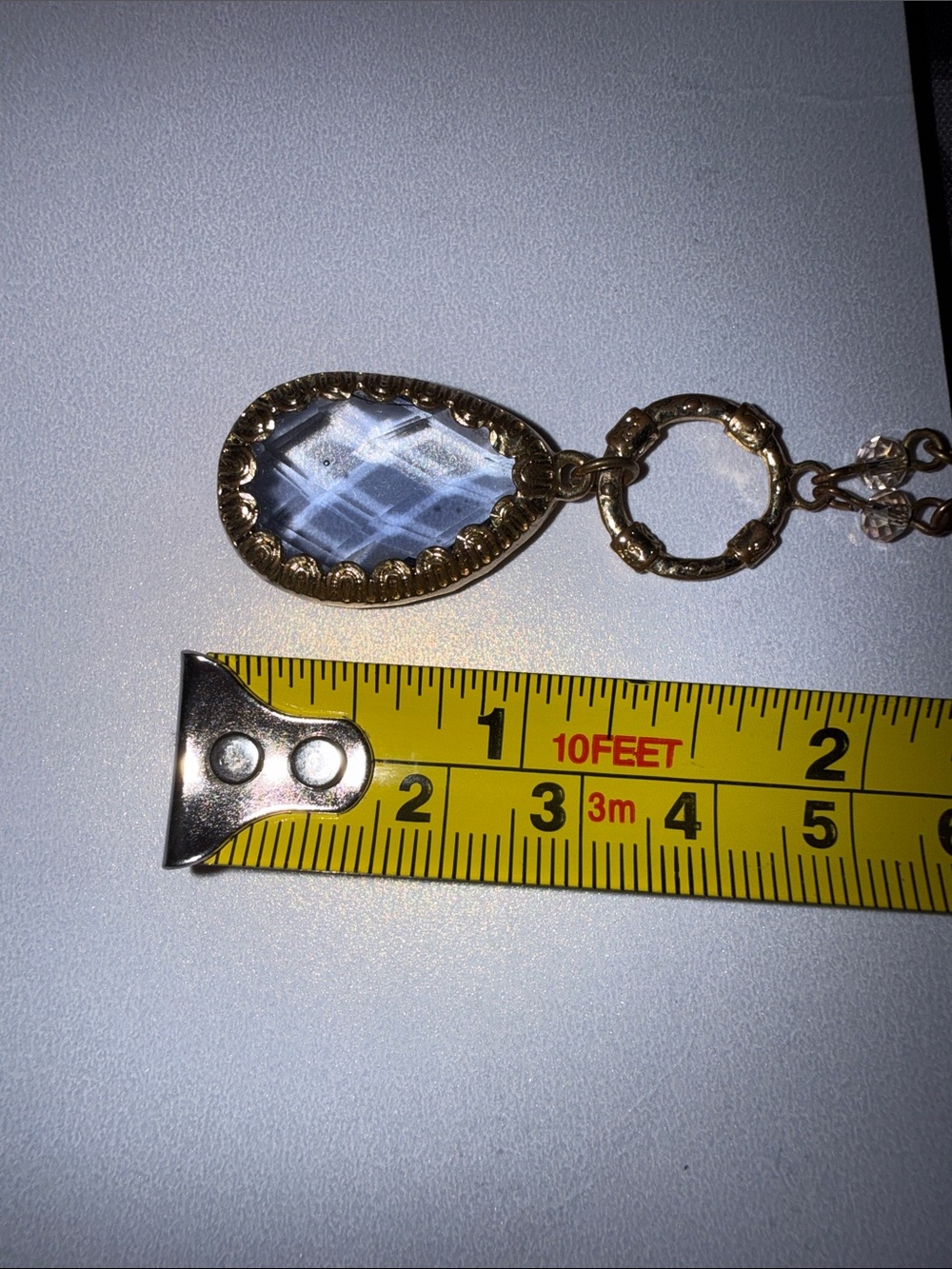 Gold-Tone Chain Necklace with Blue Teardrop Pendant - Picture 2 of 6